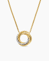 Crossover Pendant Necklace in 18K Yellow Gold with Diamonds, 14.5mm
